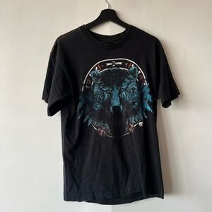 Vintage Wolf Graphic Bear Medium Black Animal T-Shirt Native Style 90s‎ Outdoors